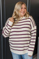 Pinch Me Moments Striped Sweater- Off-White & Plum