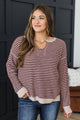 On Cloud Nine Striped Sweater Top- Plum