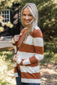 Sweet & Sincere Striped Pointelle Cardigan- Ivory & Copper