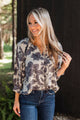 Definite Beauty Floral Blouse- Off-White & Slate Grey