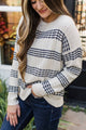 So Impressive Striped Knit Sweater- Ivory & Navy