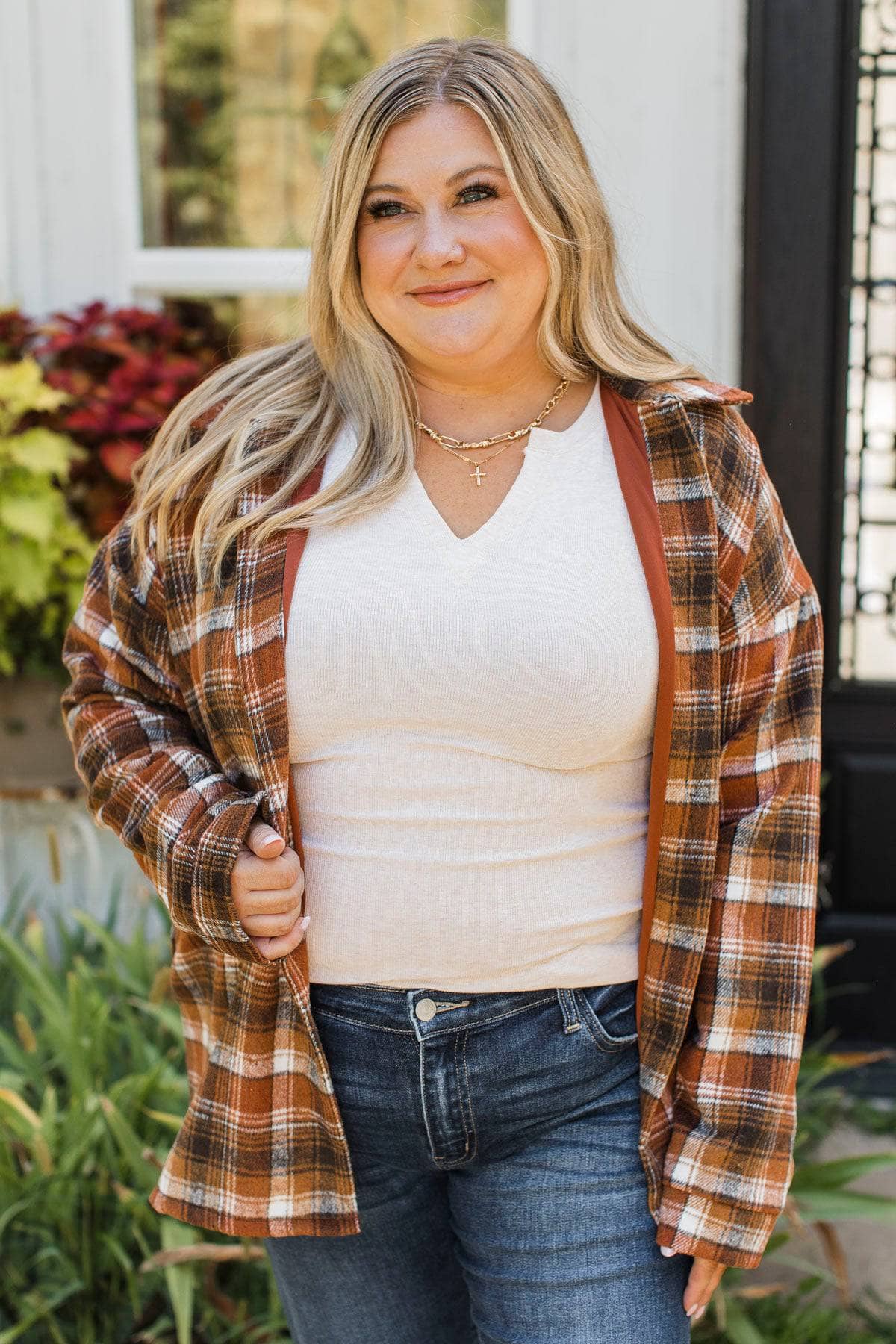 Campfire Nights Plaid Jacket- Copper