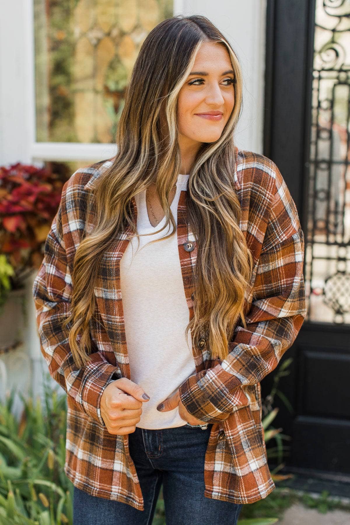 Campfire Nights Plaid Jacket- Copper
