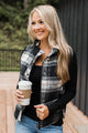 For You Always Plaid Puffer Vest- Black & White