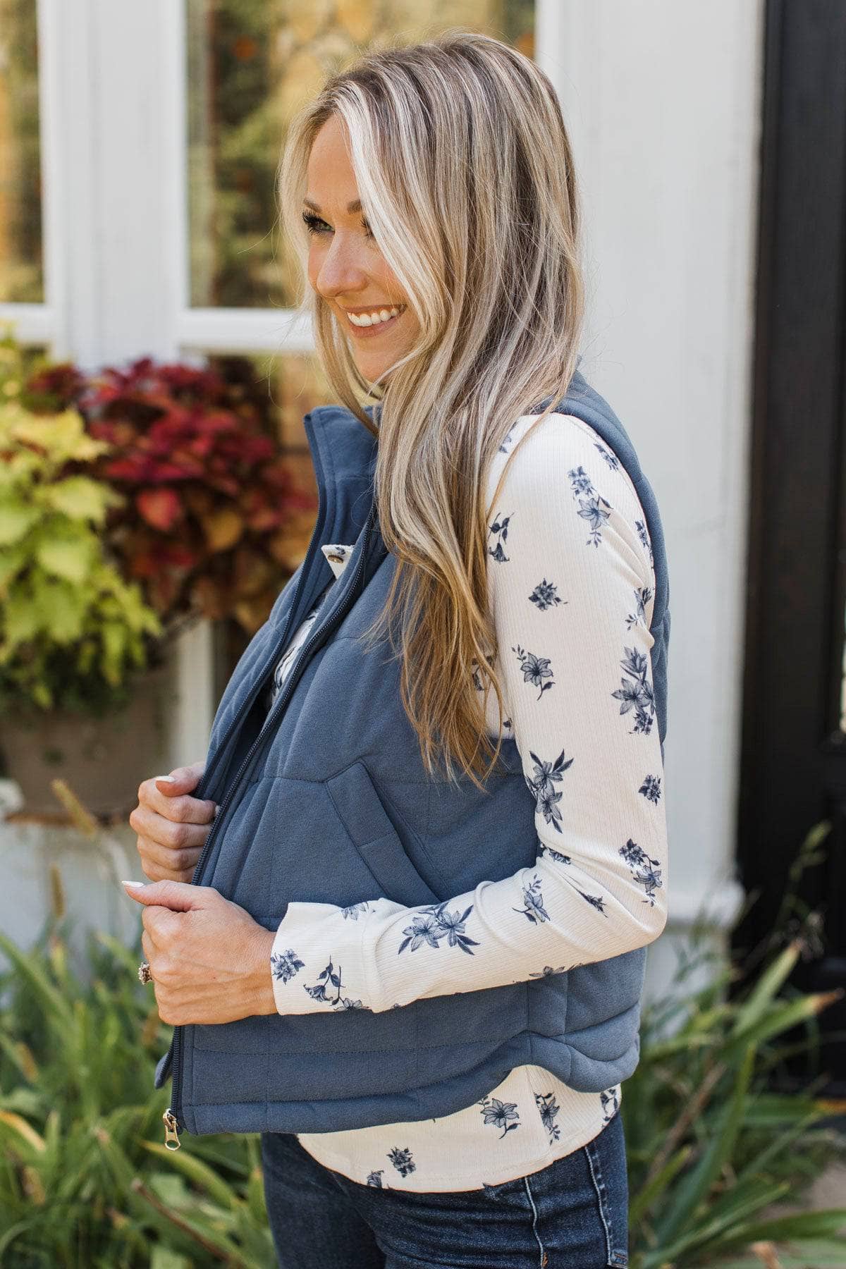 Stunning Views Puffer Vest- Denim Blue
