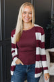 Sweet & Sincere Striped Pointelle Cardigan- Ivory & Burgundy