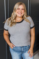 Smiles All Around Ribbed Short Sleeve Top- Heather Grey