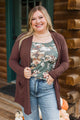 My Best Self Open Front Cardigan- Dark Brown