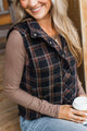 Warm Afternoons Plaid Puffer Vest- Deep Navy & Mocha