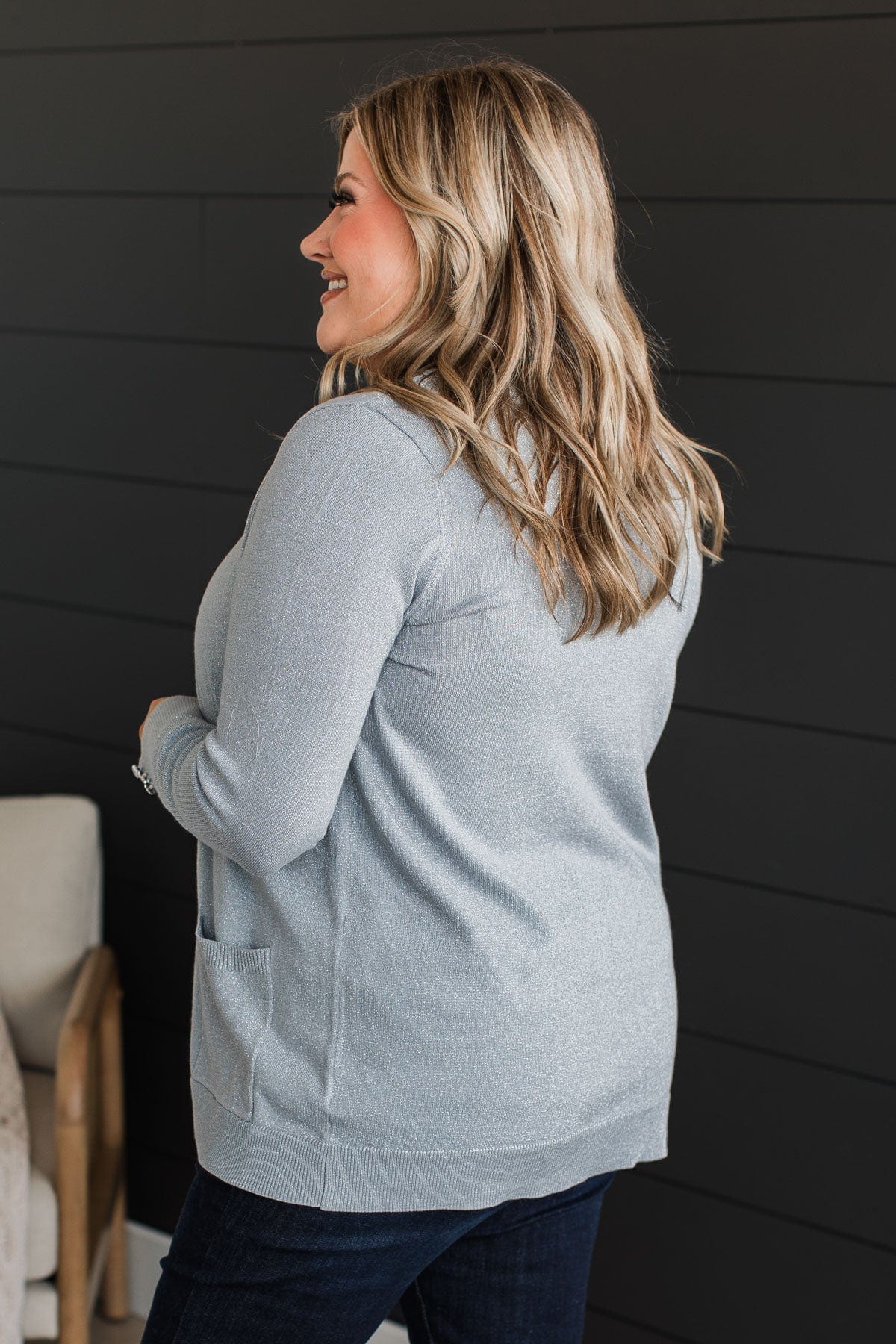 Love Without End Lurex Knit Cardigan- Silver