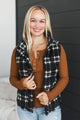 For You Always Plaid Puffer Vest- Black & Rust