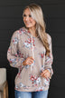 Perfectly Sweet Hooded Floral Top- Taupe