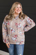 Perfectly Sweet Hooded Floral Top- Taupe