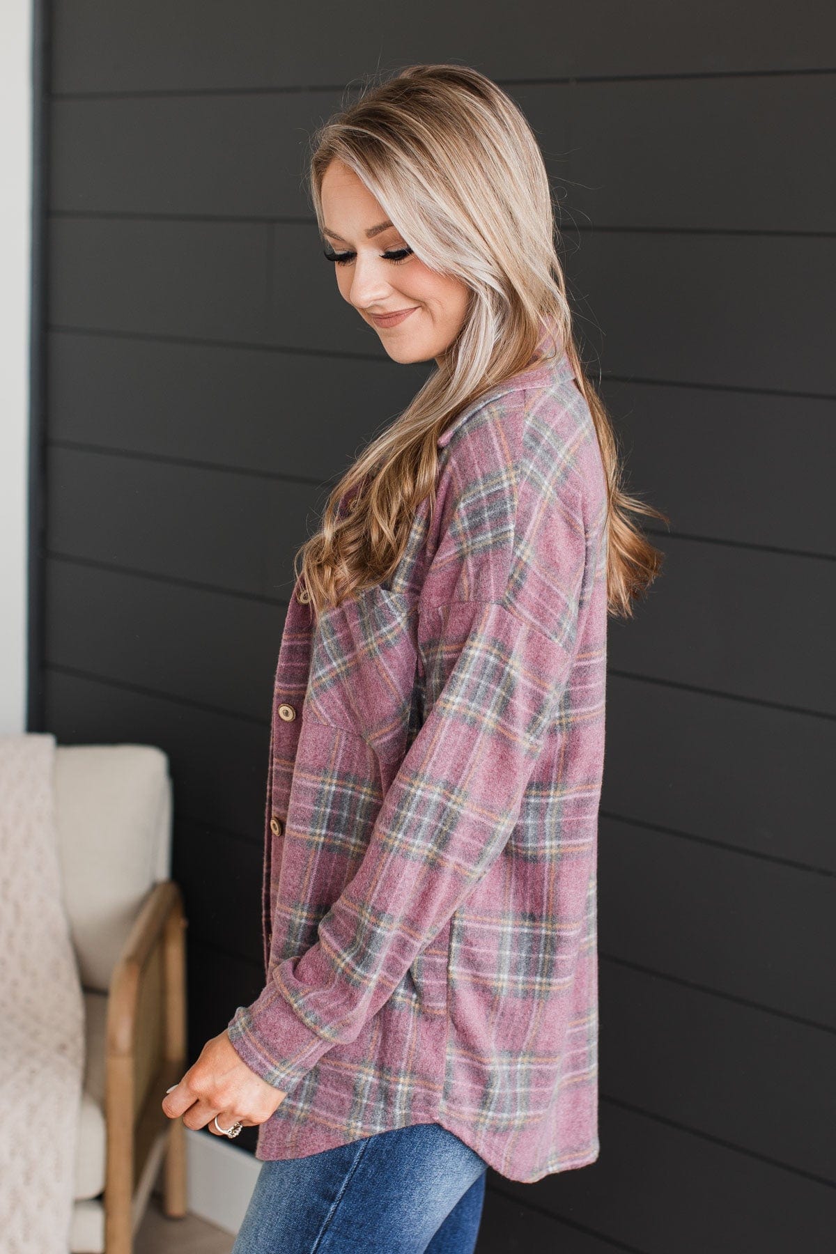 All In Plaid Button Top- Vintage Red