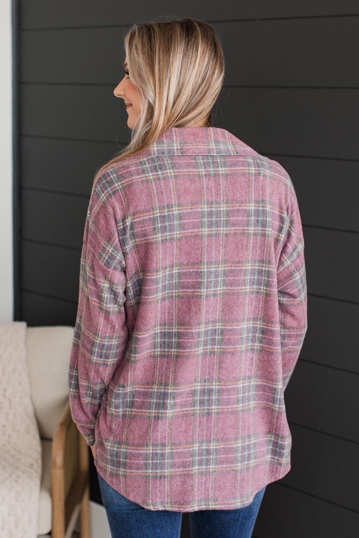 All In Plaid Button Top- Vintage Red