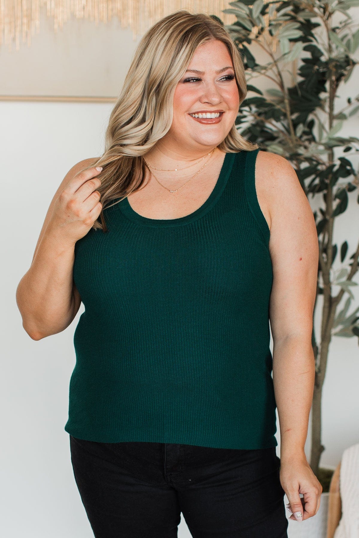 Worth A Shot Ribbed Knit Tank Top- Forest Green