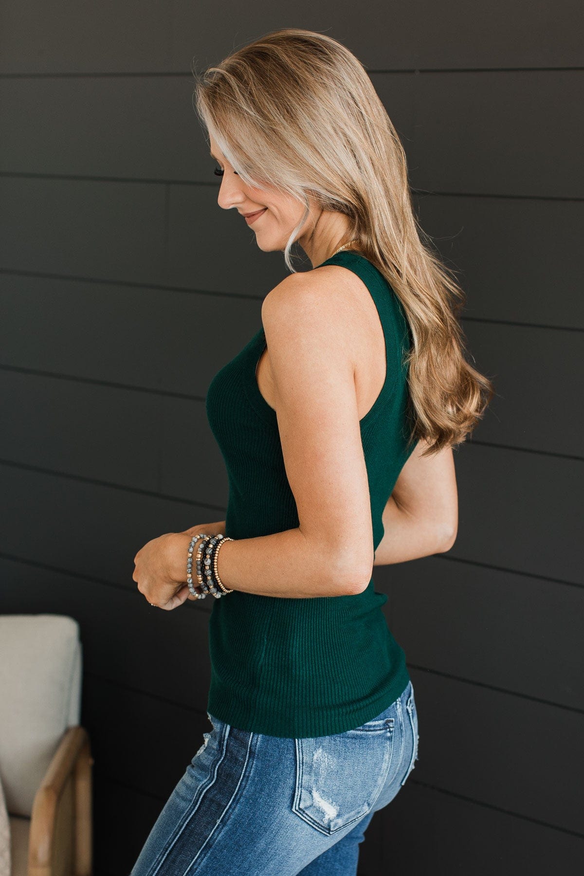 Worth A Shot Ribbed Knit Tank Top- Forest Green