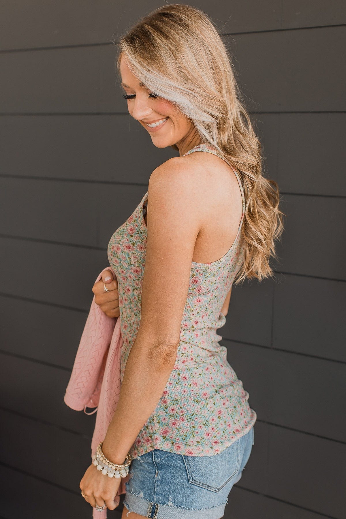 Just So You Know Floral Tank Top- Aqua Blue