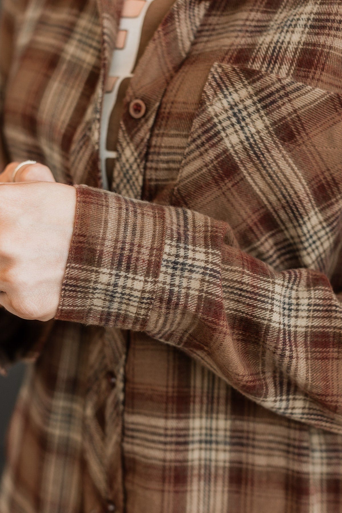 Big Expectations Plaid Button Top- Brown