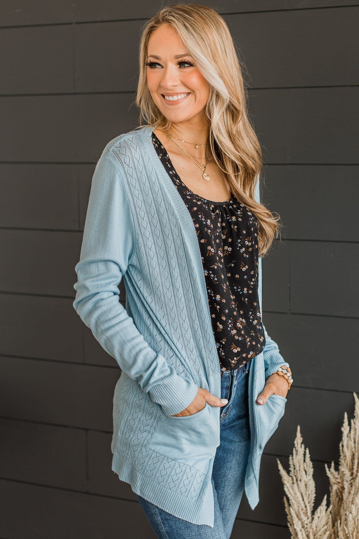 Found Myself Open Front Knit Cardigan Light Blue