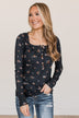 Piercing Beauty Floral Henley Top- Navy