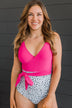 Beach Party One-Piece Swimsuit- Pink & Off-White Dalmatian