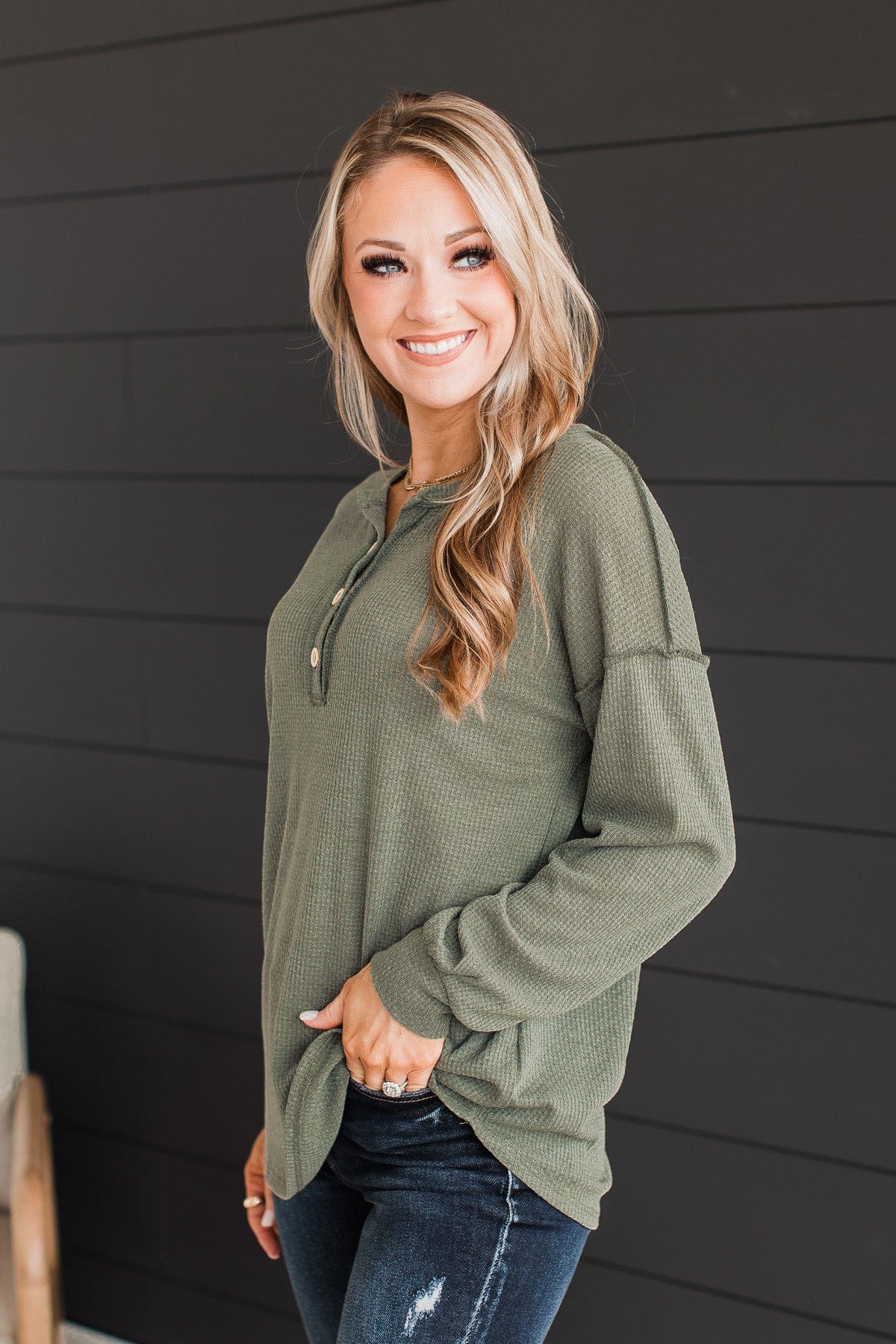 Hopeful Dreaming Knit Top- Olive