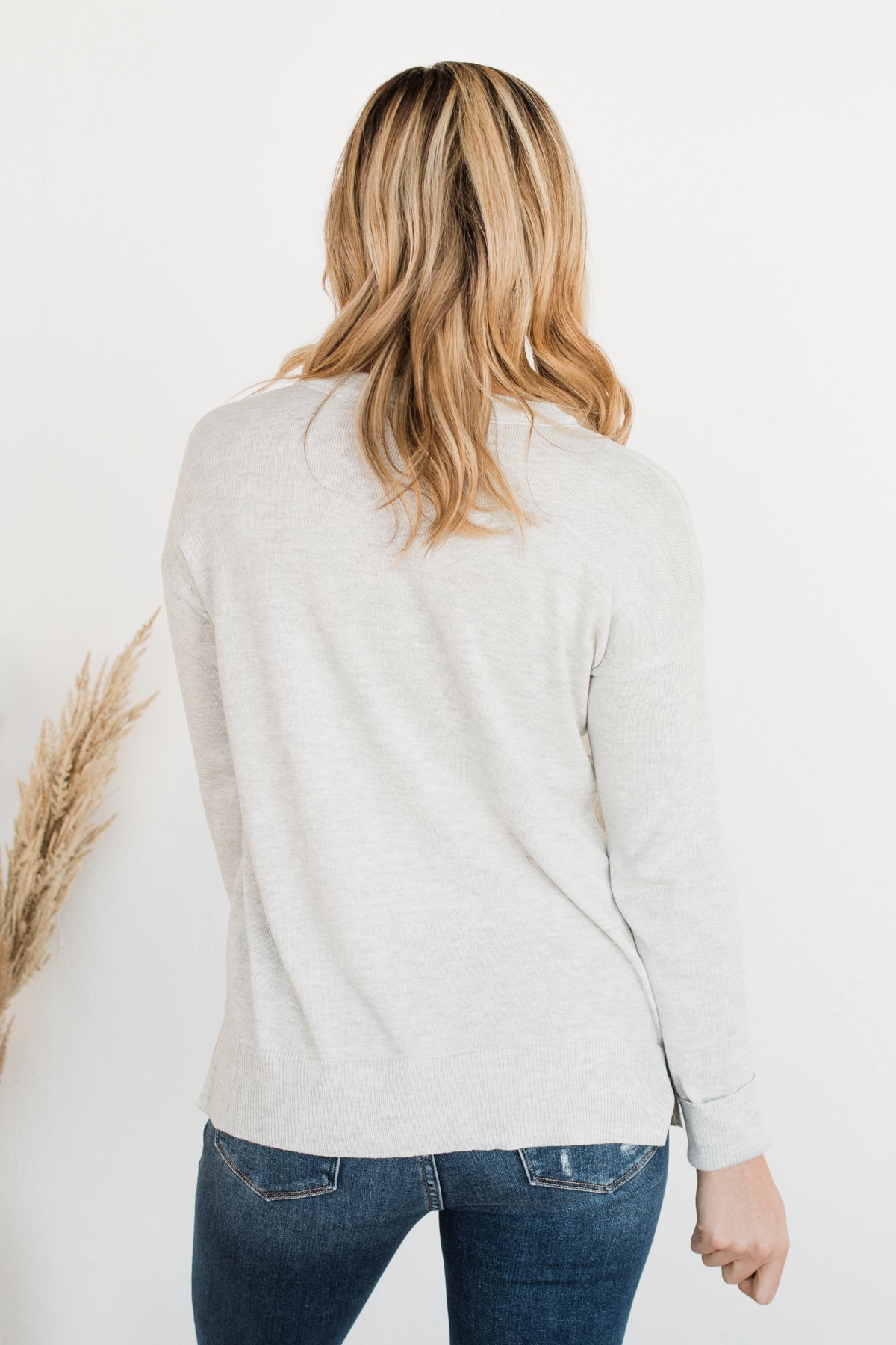 No Worries Here Knit Sweater- Light Grey
