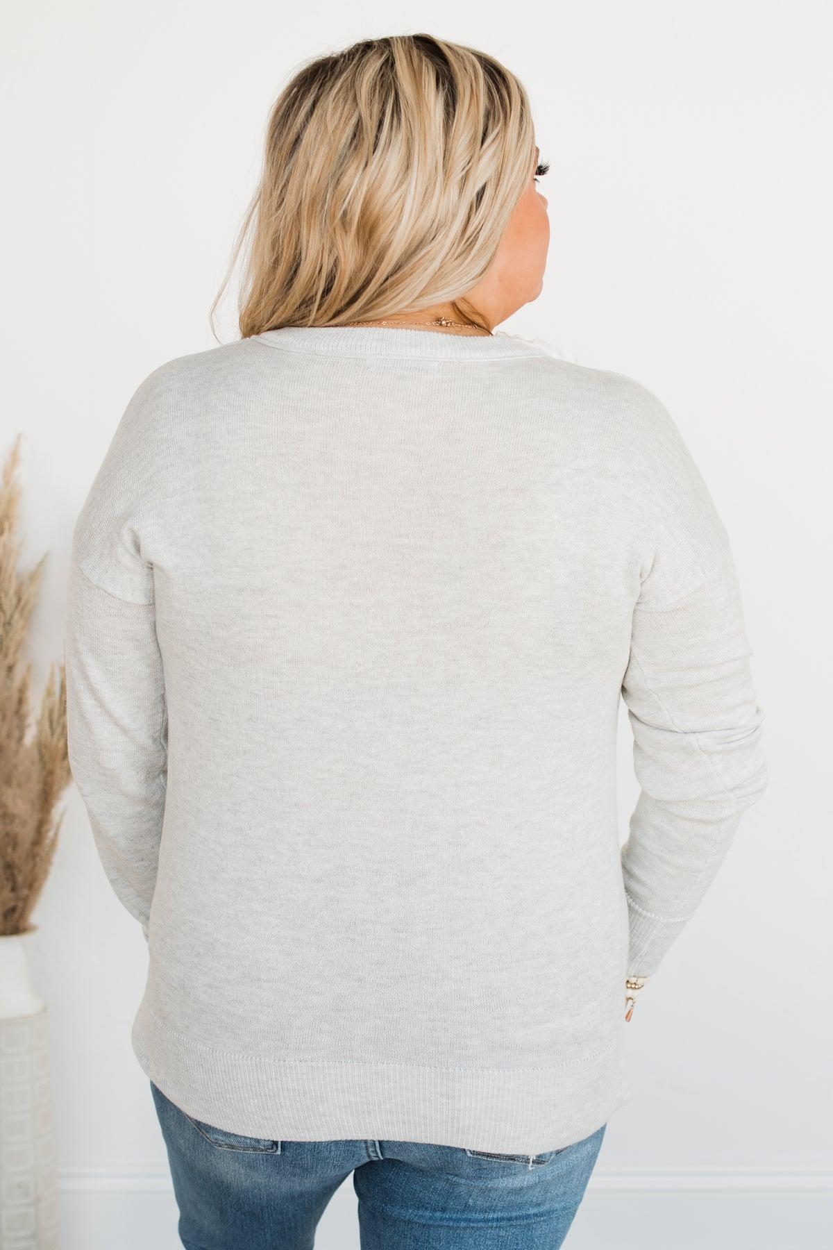 No Worries Here Knit Sweater- Light Grey