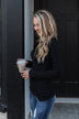 Lace Back 5-Button Henley Top- Black