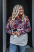 Aztec Quilted Drawstring Hoodie- Grey, Pink, & Purple Tones