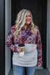 Aztec Quilted Drawstring Hoodie- Grey, Pink, & Purple Tones