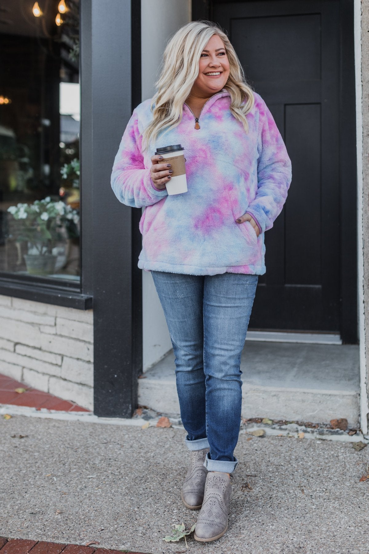 Tie dye sherpa pullover wholesale cheap