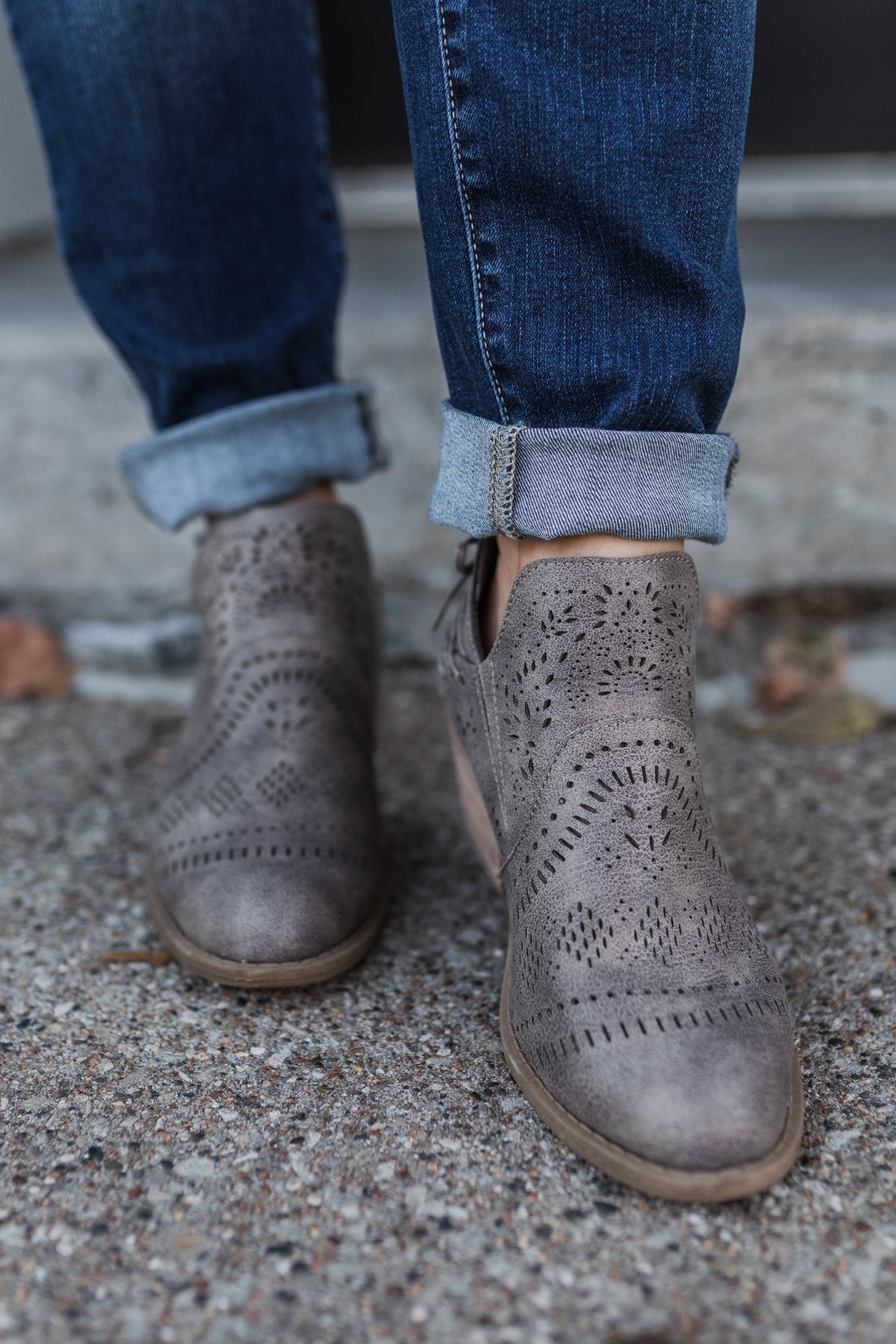 Grey cut out booties hotsell