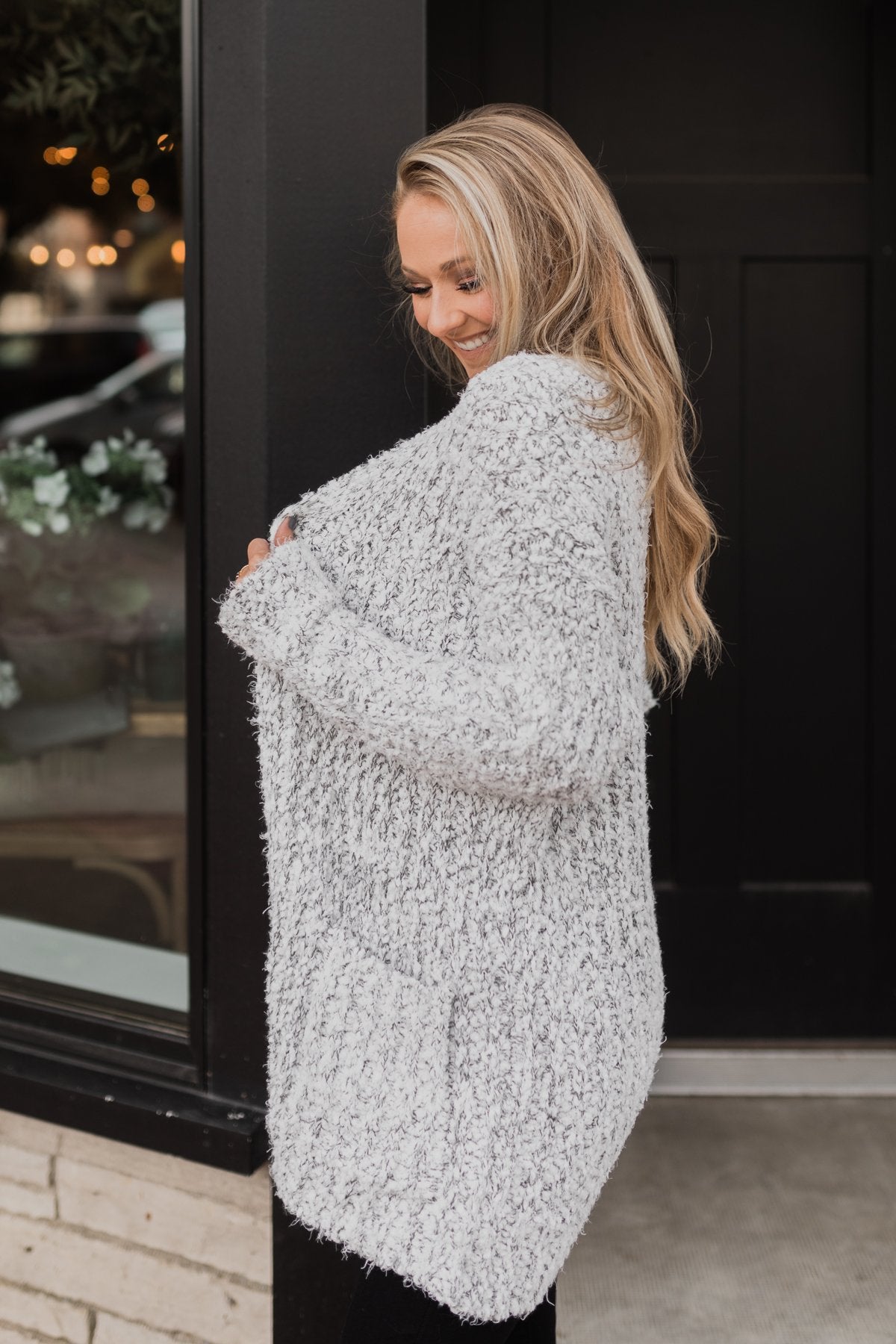 So In Love Popcorn Cardigan- Light Grey Ivory