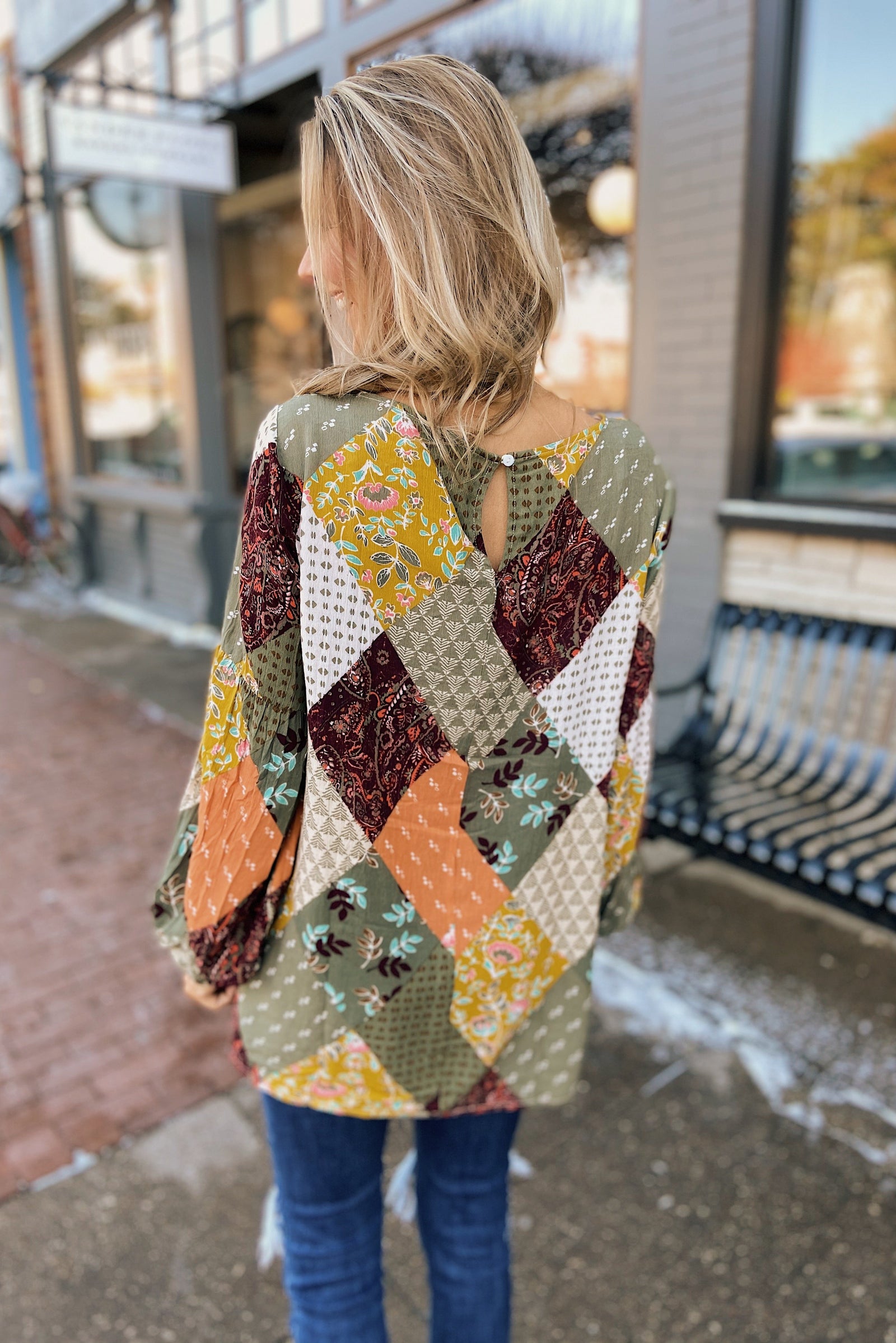 Wandering Free Printed Blouse- Olive Tones