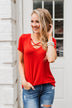 Meet Me Here Short Sleeve Top- Scarlet Red