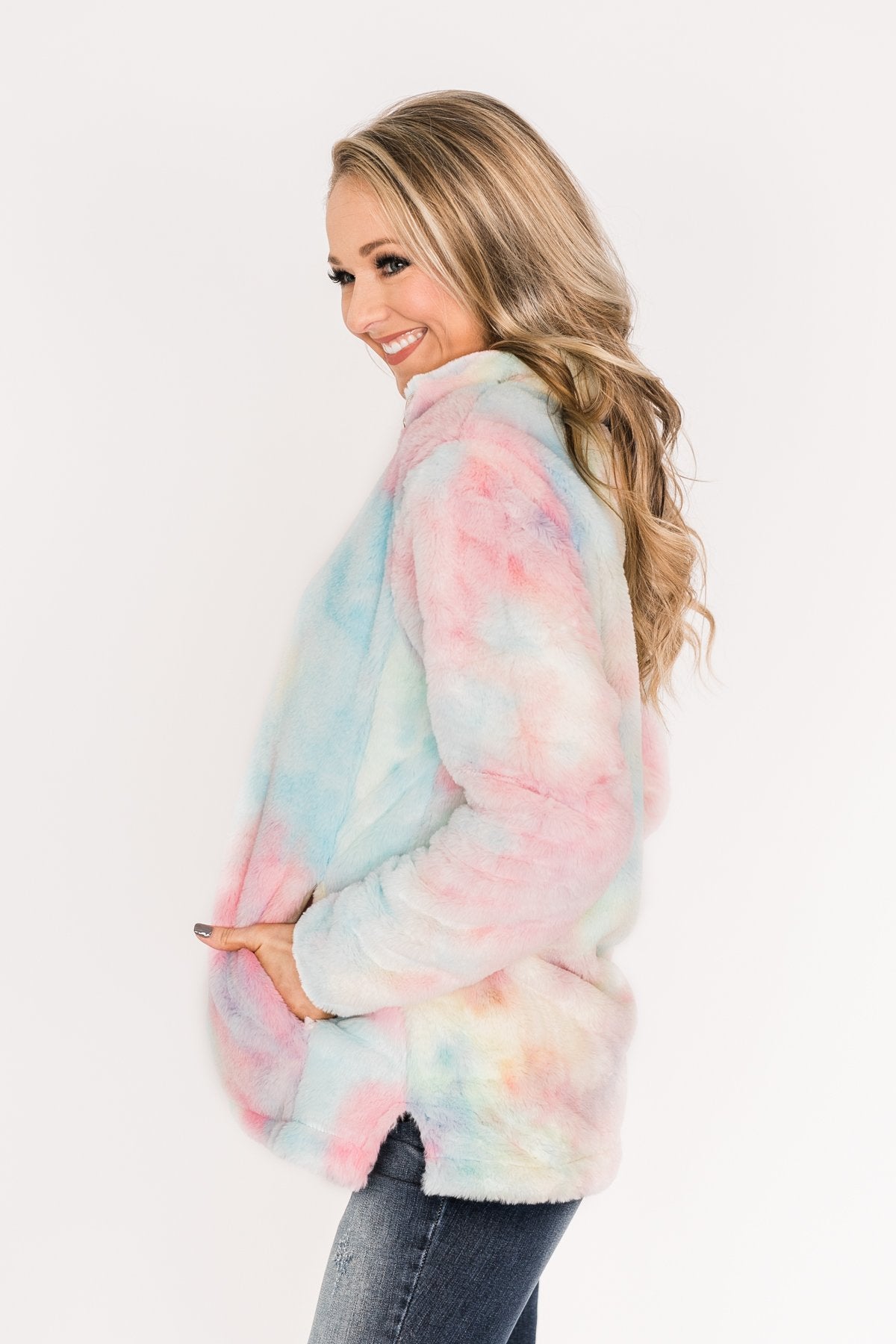 Quarter Zip Tie Dye Sherpa- Cotton Candy