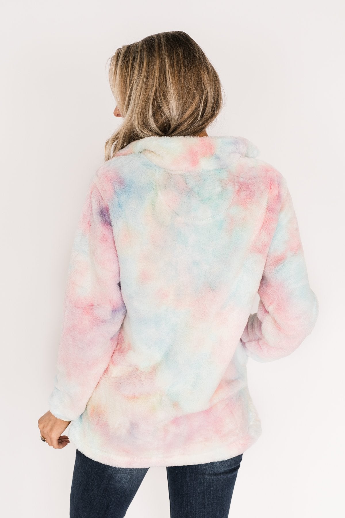 Quarter Zip Tie Dye Sherpa- Cotton Candy