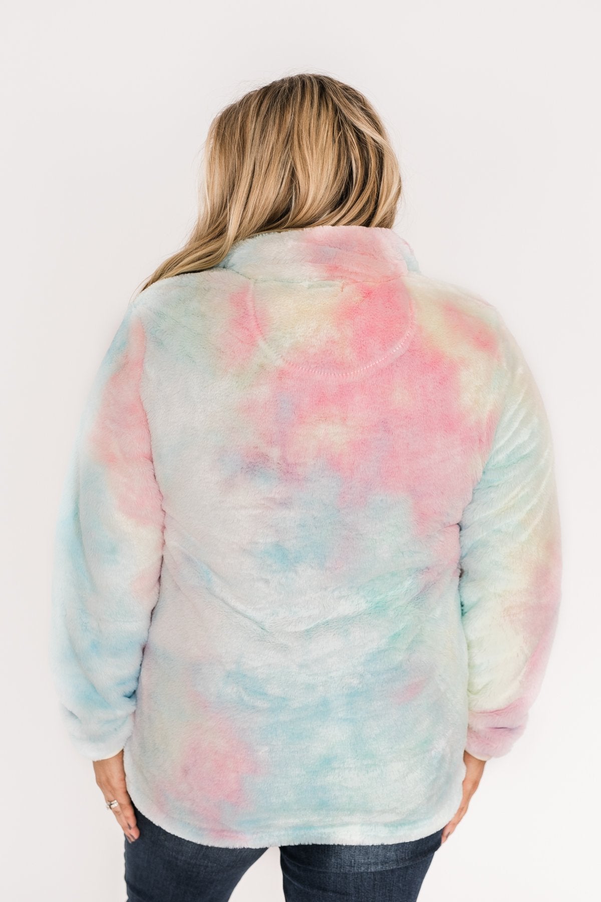 Quarter Zip Tie Dye Sherpa- Cotton Candy
