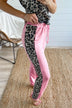 Leopard Knit Side Detail Joggers- Pink