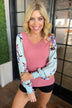 Proud To Be Me Waffle Knit Top- Mauve Pink & Light Blue