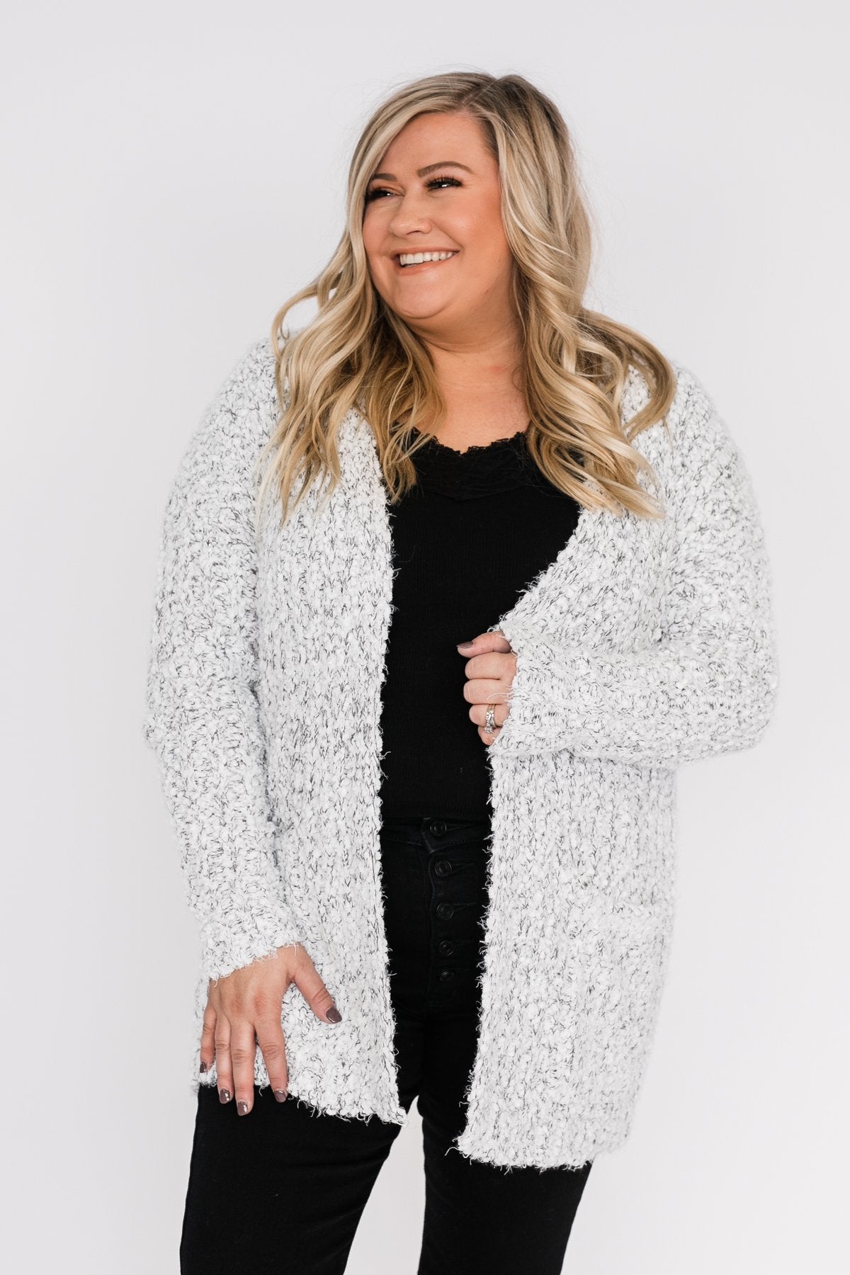 So In Love Popcorn Cardigan Light Grey Ivory The Pulse Boutique