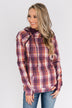 Plaid Drawstring Double Hoodie- Purple