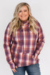 Plaid Drawstring Double Hoodie- Purple