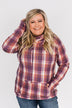 Plaid Drawstring Double Hoodie- Purple