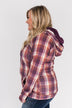 Plaid Drawstring Double Hoodie- Purple
