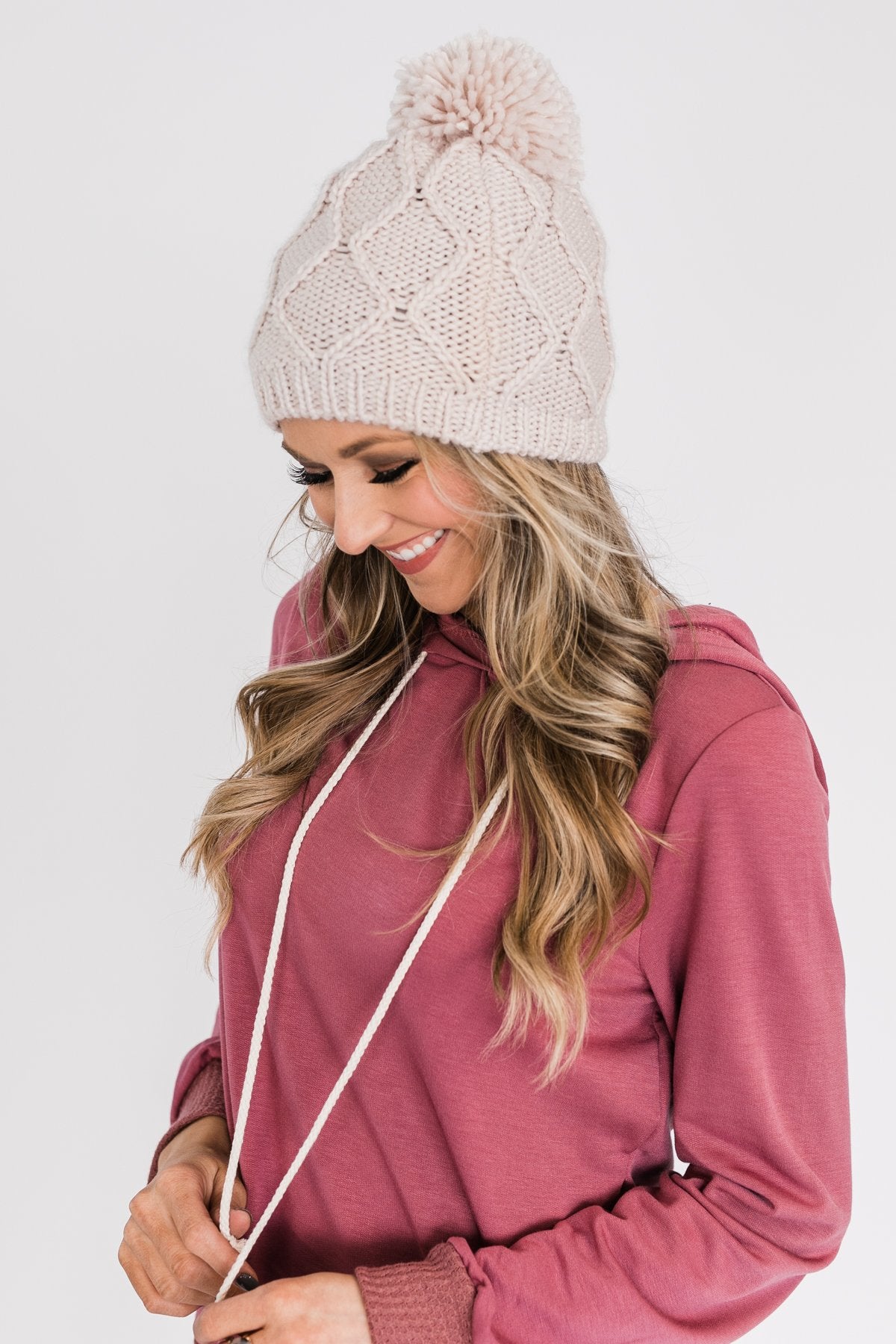 Fleece Lined Pom Beanie- Cream