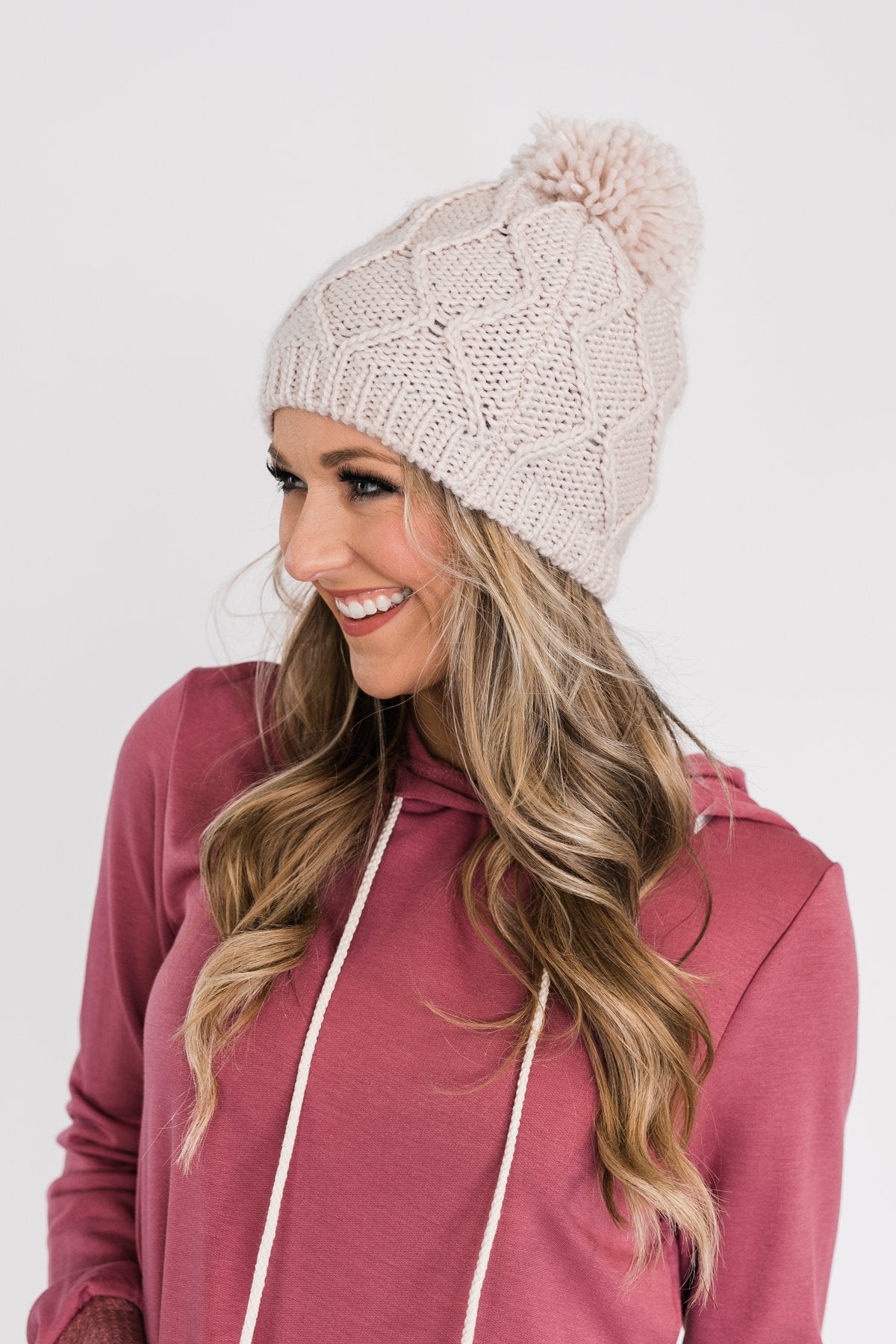 Fleece Lined Pom Beanie- Cream