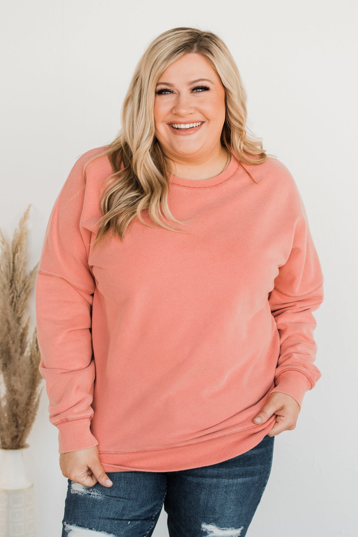 Pulse Basics Notice Me Crew Neck Pullover- Peach